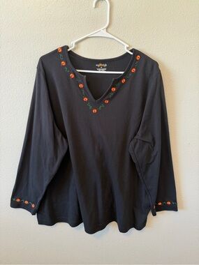 Vintage Embroidered Beaded Pumpkin Long Sleeve Top My Style Halloween Fall 90s